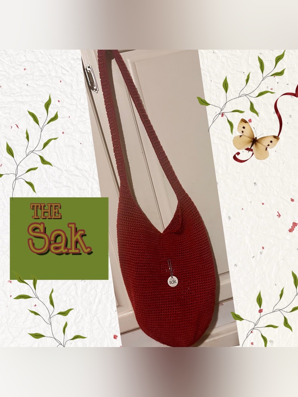 The Sak Red Crochet Slouchy Hobo Shoulder Bag Boho